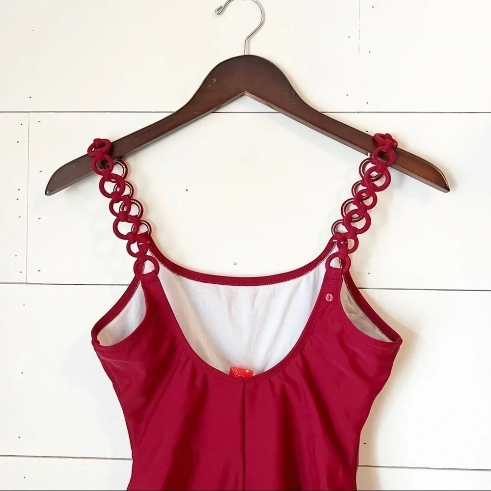 Red Carter Red One Piece Swimsuit w/ Circle Straps